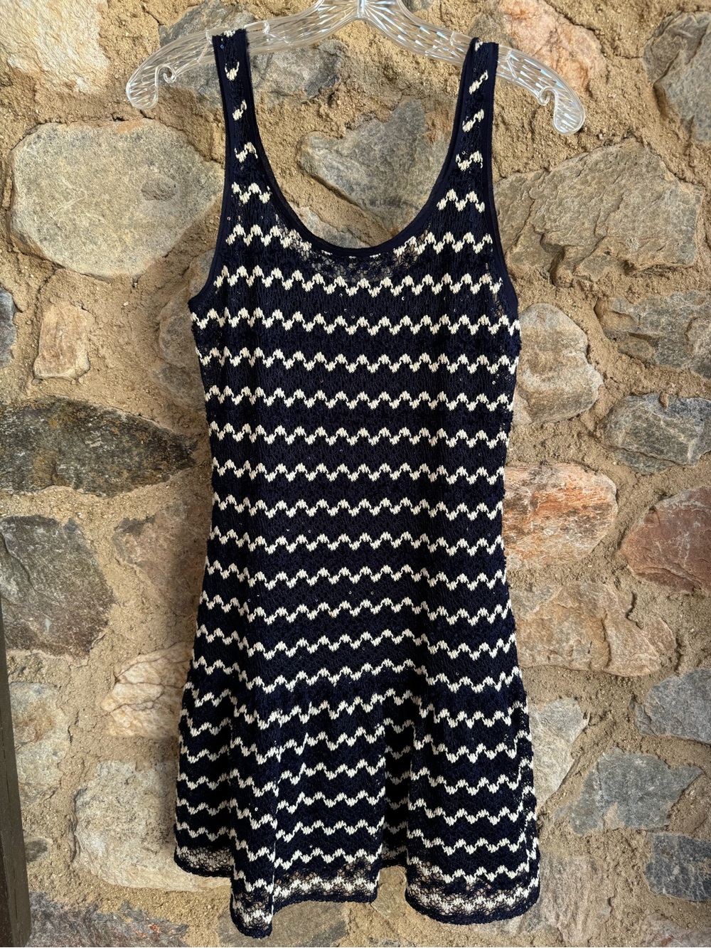 Ali Ro Navy & White Crochet Drop Waist Tank Dress Size 4
